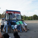 Ho Chi Min Bus Trip - Duncan helping with the push start
